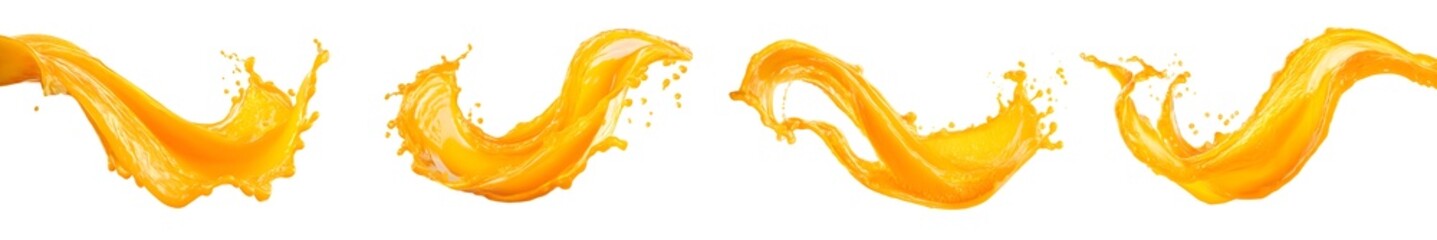 Set of orange juice splashes, isolated on transparent background