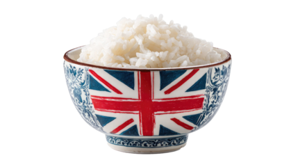 A bowl of white rice with a british flag on transparent background