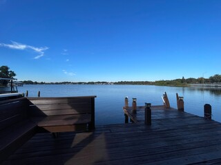 Lake Roy clear blue sky relaxing scene calm dock view