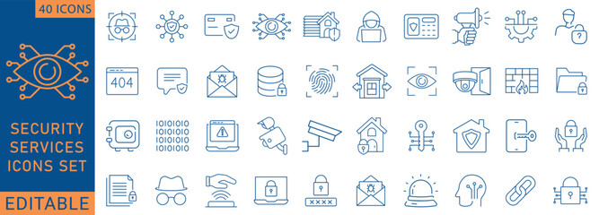 Security Services line editable icon set. lock, password ,cyber security, Containing Guard, smart home, safety, data protection, key, shield, and more. Fully  Editable. Vector illustration.