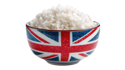 A bowl of white rice with a british flag on transparent background