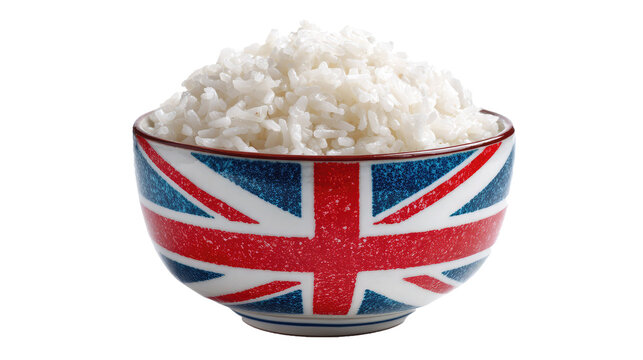 A bowl of white rice with a british flag on transparent background