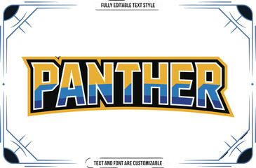 Panther mascot text effect for sports team logo design and esports gaming identity with bold yellow and blue typography professional branding graphic resource for athletic competition and club