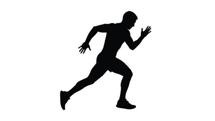 Silhouette of a man in motion dynamically running forward with outstretched arms