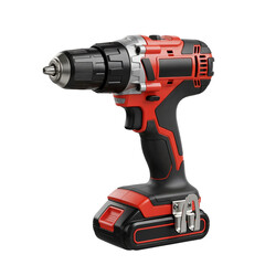 Cordless drill in modern design with red and black color scheme  