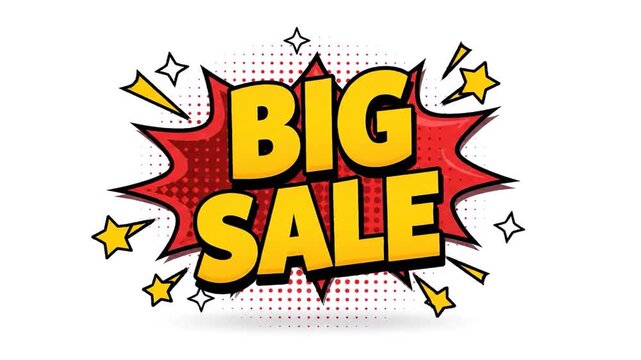 Big Sale Announcement with Comic Book Style Design and Vibrant Colors.