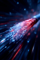 Neatly organized blue Ethernet cables plugged