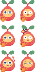 Cute plant character mascot set with various expressions watering garden with orange can for nature education environmental sustainability organic farming and eco friendly lifestyle branding