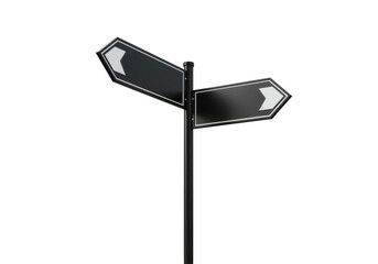 Black direction signpost isolated PNG, wayfinding signage with arrows pointing in opposite directions on transparent background © Matej