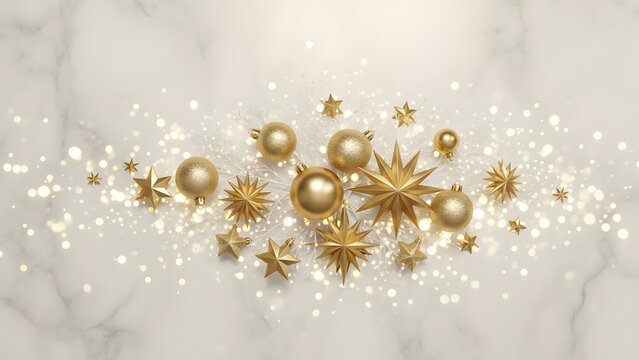 Luxury Christmas Background with Gold and White Marble Texture