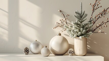Minimal festive concept with neutral background and accent props