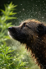 Happy dog ​​is running in the water