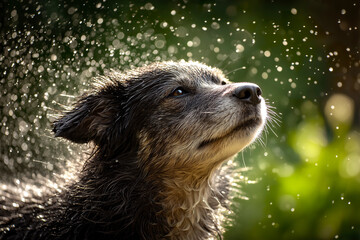 Happy dog ​​is running in the water