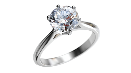 Sparkling solitaire diamond engagement ring isolated in high resolution png style with clean transparent background feel, brilliant detailed cutout ideal for bridal jewelry branding, proposal designs