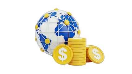 Global Finance: World Globe with Dollar Coins Concept