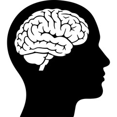 Human head silhouette with brain with transparent background