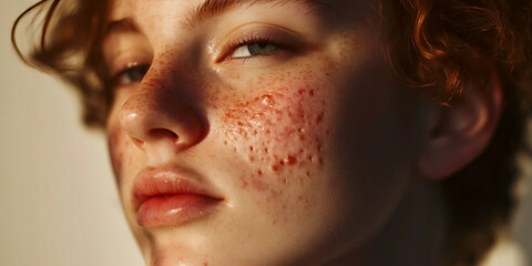 Natural Portrait of Teenager with Freckles and Mild Acne | Authentic Skin Texture and Youthful Features | Beauty in Imperfection and Self-Acceptance

