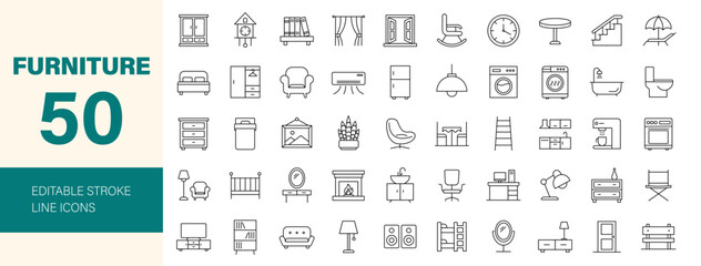Furniture icon set. Editable line icons. Vector illustration.