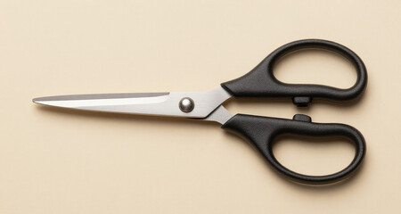 Fototapeta premium High-quality scissors isolated on beige background, flat lay, minimalist stock look featuring a professional and clean aesthetic, perfect for creative projects, advertising, and modern co...