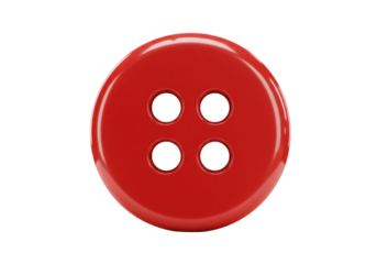 Shiny red button isolated PNG on transparent background, sewing and craft supply for fashion design and garment making