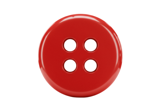 Shiny red button isolated PNG on transparent background, sewing and craft supply for fashion design and garment making - Powered by Adobe