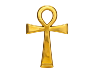 Gleaming golden symbol of life and immortality on a dark background
