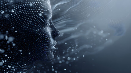 Abstract portrait of humanity's digital transformation in a futuristic data-driven environment