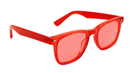 Vibrant red retro sunglasses with bold thick frames isolated high resolution PNG cutout on transparent background for fashion design branding stickers social media and ecommerce mockups