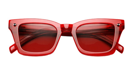 Vibrant red retro sunglasses with bold thick frames isolated high resolution PNG cutout on transparent background for fashion design branding stickers social media and ecommerce mockups
