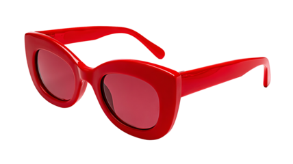 Vibrant red retro sunglasses with bold thick frames isolated high resolution PNG cutout on transparent background for fashion design branding stickers social media and ecommerce mockups