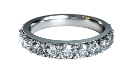 Silver wedding ring with diamond isolated in high resolution png style with clean transparent background feel, sparkling detailed cutout ideal for bridal jewelry branding, engagement and marriage 
