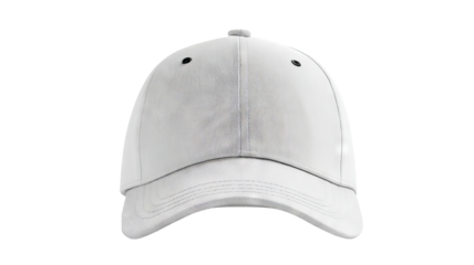 White cap front view mockup isolated in high resolution png style with clean transparent background feel, crisp cutout ideal for apparel branding, ecommerce product listings, stickers