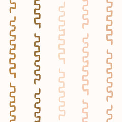 Simple square links forming minimalist geometric vertical stripes pattern in color shades of brown, pink, cream and beige on off white background. Abstract seamless vector pattern. Great for homedecor