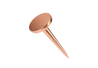 Copper push pin isolated PNG on transparent background, realistic thumbtack for office supplies and bulletin board