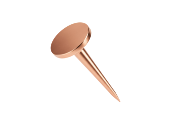 Copper push pin isolated PNG on transparent background, realistic thumbtack for office supplies and bulletin board