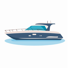 Sleek Blue and White Motor Yacht Illustration on Water.