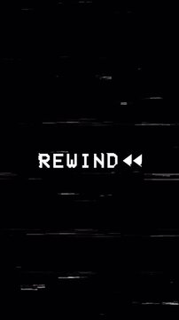 VHS Rewind Button Overlay &ndash; Vertical Analog Tape Distortion 4K Video