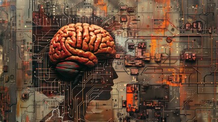 
A futuristic depiction of a brain on a microchip, symbolizing the integration of artificial intelligence and human cognition.