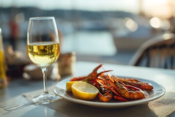 Seafood Delight: Prawns, Lemon, and White Wine by the Sea