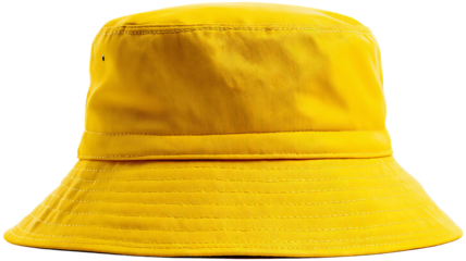 Yellow bucket hat isolated in high resolution png style with clean transparent background feel, crisp cutout ideal for summer fashion branding, apparel mockups, stickers, and digital design use