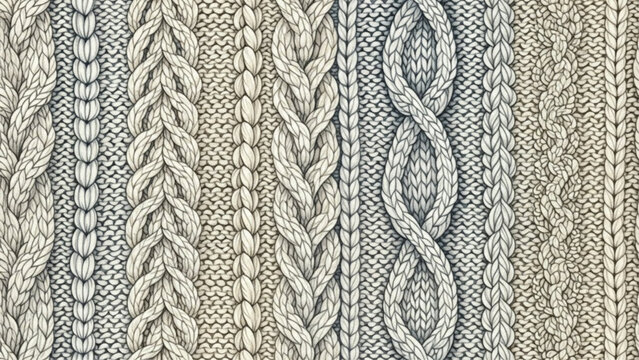 Seamless Knitted Cable Pattern Winter Sweater Texture Hand Drawn Illustration