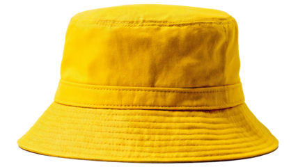 Yellow bucket hat isolated in high resolution png style with clean transparent background feel, crisp cutout ideal for summer fashion branding, apparel mockups, stickers, and digital design use