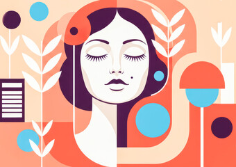 Serene Woman Amidst Abstract Geometric Forms