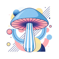 Whimsical Mushroom in Abstract Geometric Landscape