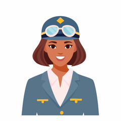 Smiling Female Pilot Wearing Aviator Hat and Goggles.