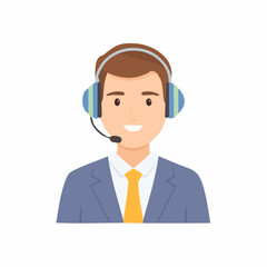 Smiling Man with Headset in Suit and Tie Illustration.