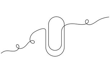 Paper push pin clip icon continuous one line drawing on white background minimalist single art office stationary outline vector illustration