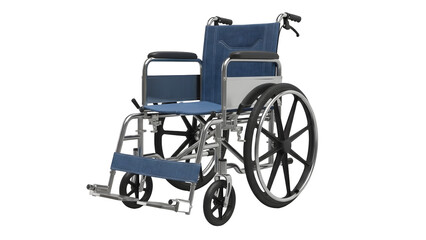 Fototapeta premium Modern wheelchair with blue cushions and chrome frame