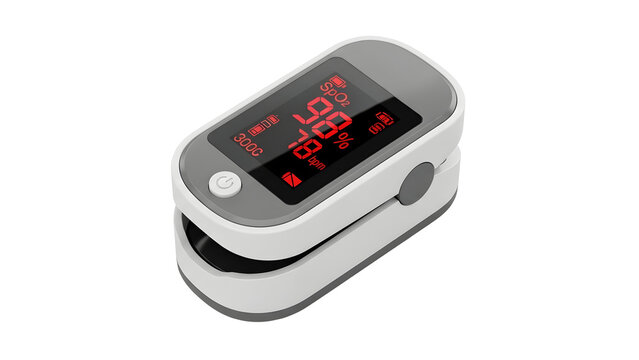 Modern digital pulse oximeter with bright red display and gray body