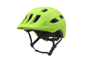 Bright green bicycle helmet isolated PNG, safety headgear for cycling and outdoor sports on transparent background